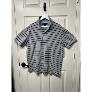 Tommy Hilfiger Polo Shirt Mens Adult XL Blue Gray Stripes Rugby Logo -‎ #129